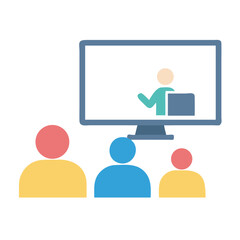 Modern classroom with hybrid learning setup students vector art design 