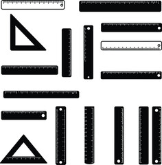 Diverse vector illustration set of various rulers and measuring scales, essential tools for drafting, engineering, carpentry, and precise measurements in education and design.