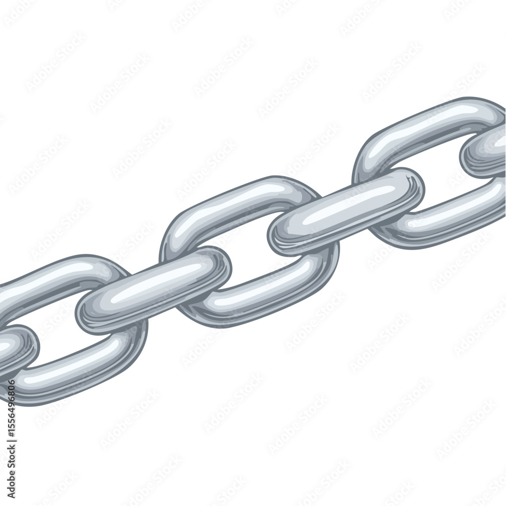 Poster isolated silver metallic chain link on black background connecting objects together