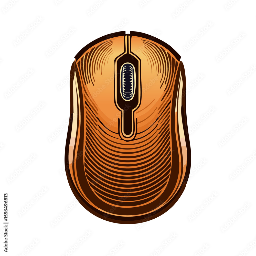 Fototapete illustration of computer mouse in copper color with detailed line work on black background for use i