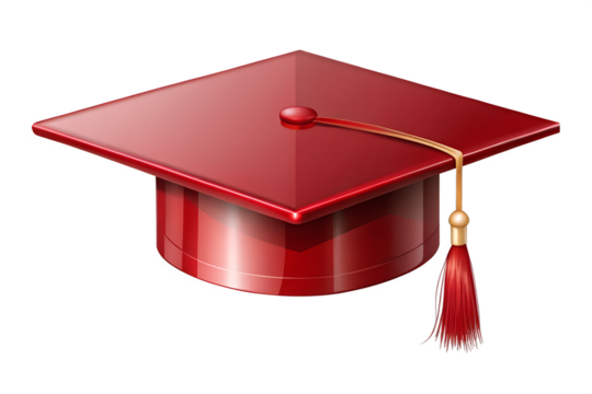 Red graduation cap with tassel isolated on transparent background