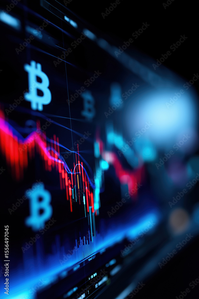 Poster cryptocurrency trading chart displaying bitcoin price fluctuations in a digital format