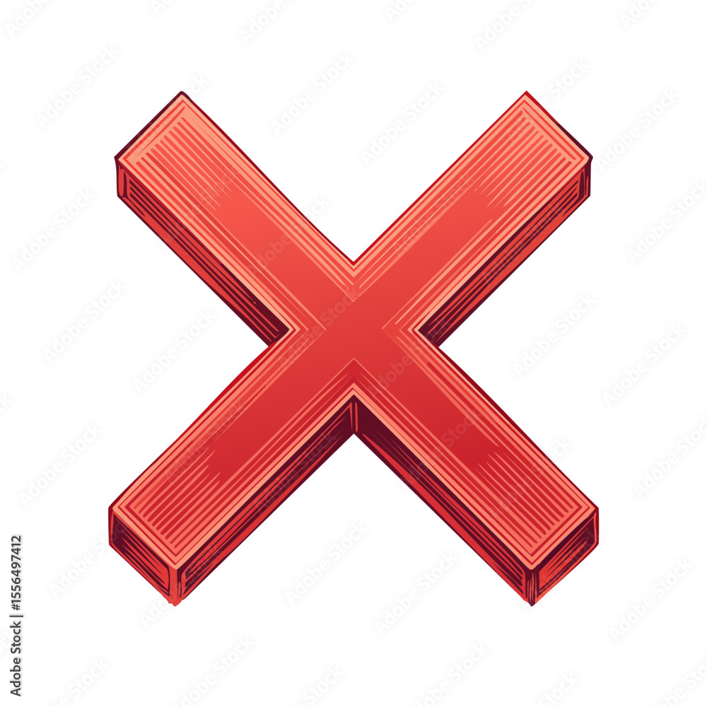 Aufkleber red cross graphic symbol with etched lines on black background indicating cancellation and error
