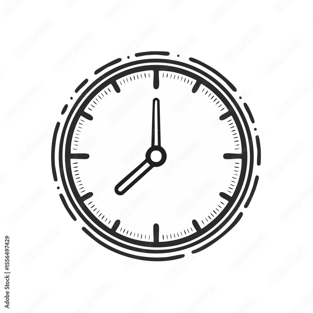Poster analog clock graphic showing eight o'clock time minimalist design on black background