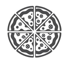 Pepperoni Pizza Pie Divided into Slices - Slices Cut from Pizza with Toppings