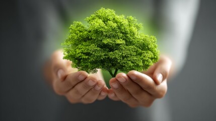 A person holds a small green tree symbolizing hope and environmental care.