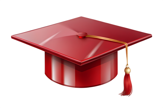 Red graduation cap with tassel isolated on transparent background