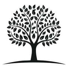 Obraz premium Elegant Tree Illustration with Leaves and Branches on Black Background, Graphic Design