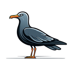 Obraz premium Elegant seagull portrait illustration graphic design of a seabird with gray feathers and orange beak standing against a black background