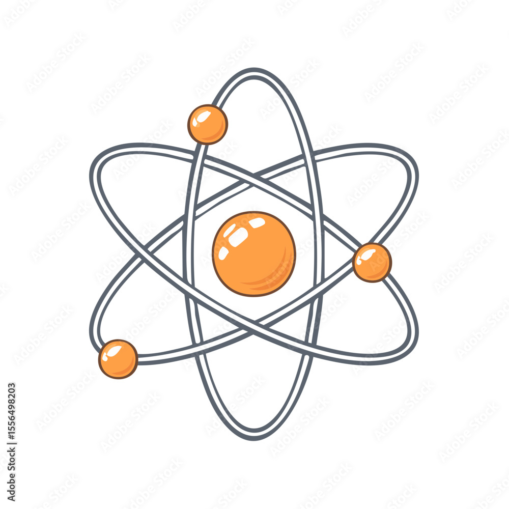 Poster atom model with electrons orbiting nucleus on black backdrop atomic structure illustration