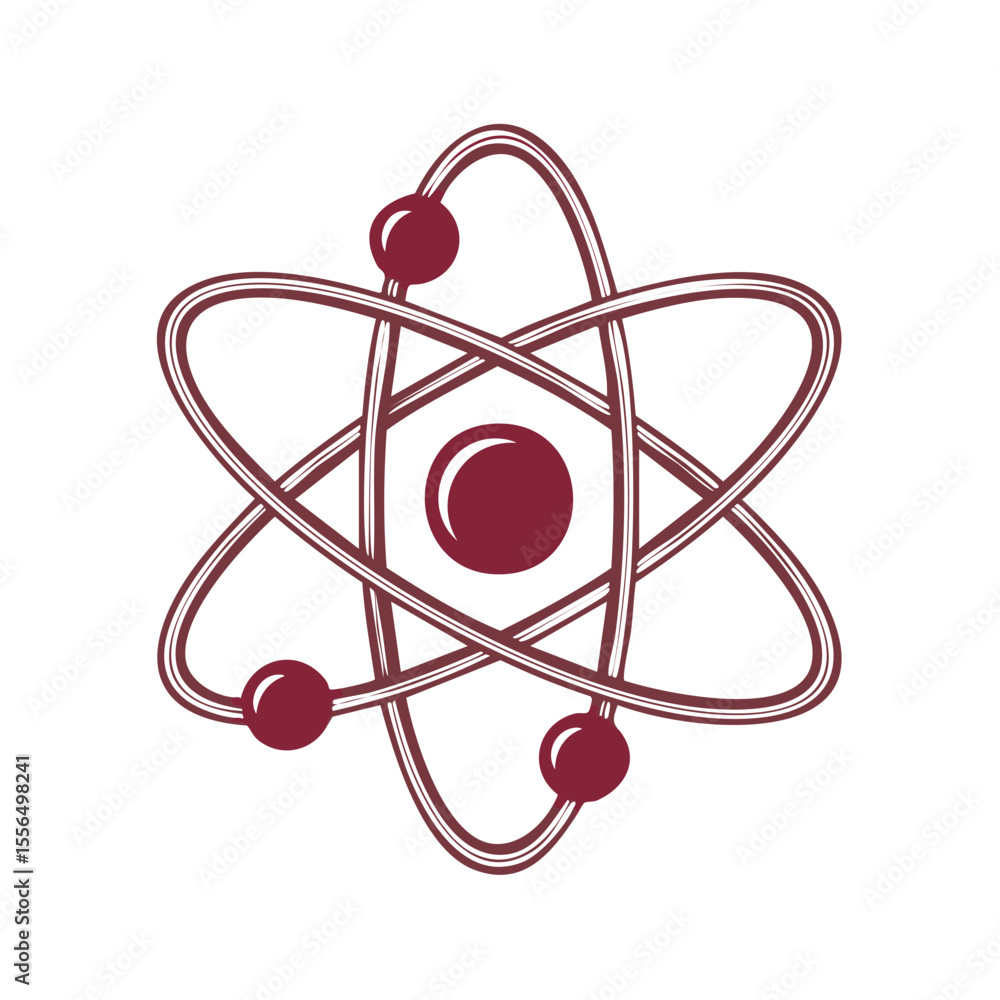 Poster atom illustration with electron orbits on black background science research technology particle phys