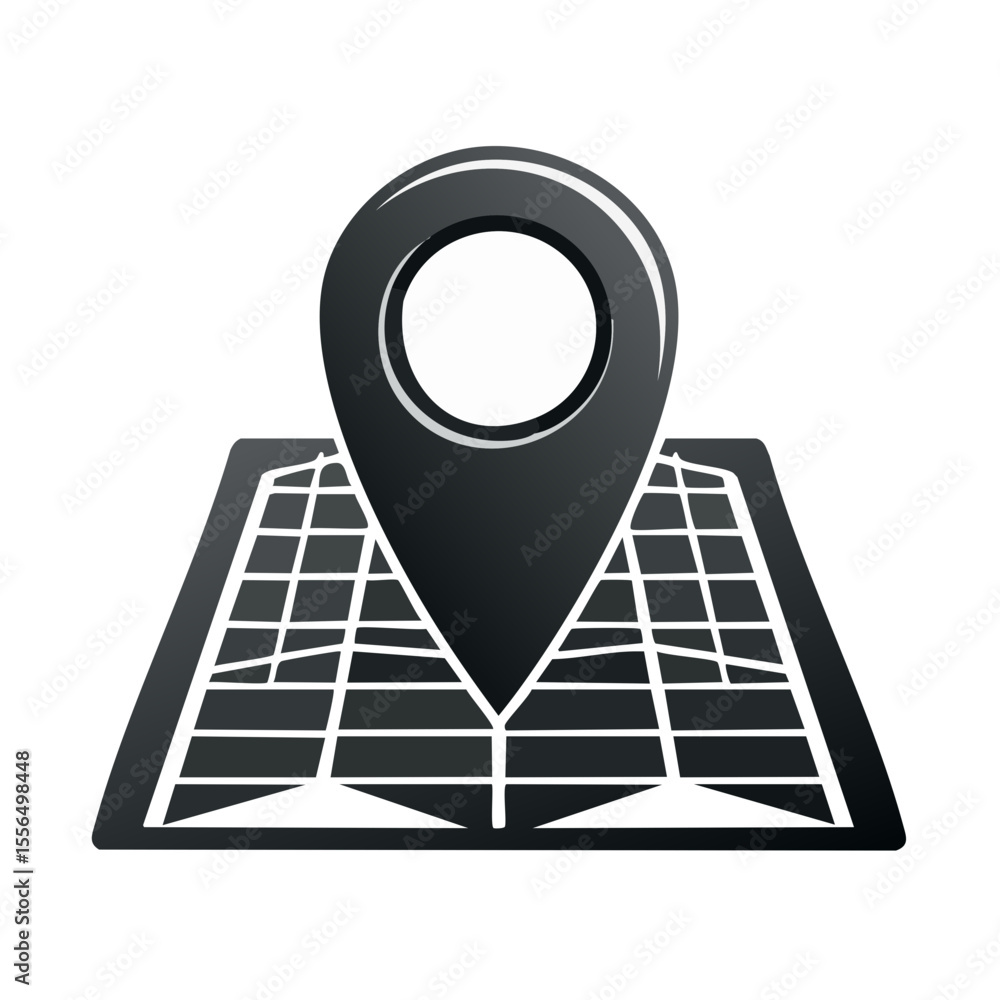 Poster map pin pointer icon locating position on street grid black background