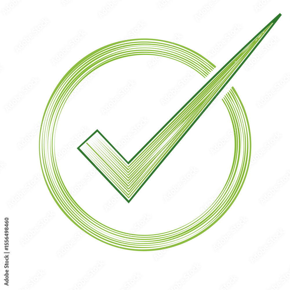 Poster green check mark in a circular design indicating approval completion or selection on a black backgro