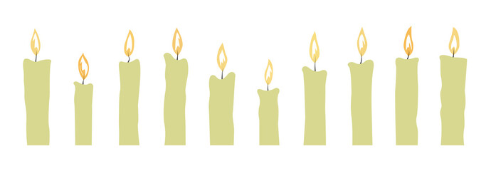 A set of lit candles isolated in png. Church candles burning.