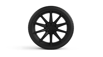 Obraz premium Sleek black tire with stylish rim design. Perfect for performance vehicles and aesthetic upgrades, adding a touch of sophistication to any ride.