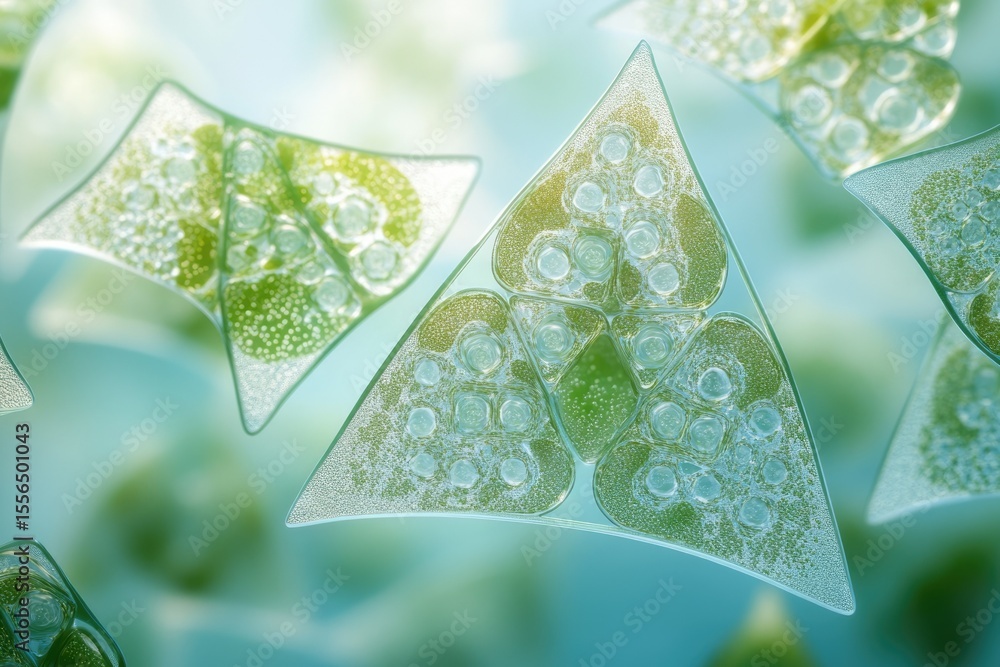 Aufkleber microscopic view of intricate, triangular-shaped algae cells with internal structures visible.
