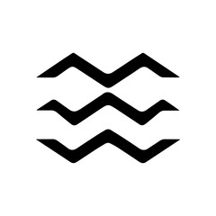 Black and white flat icon of the Aquarius zodiac sign featuring two parallel wave lines.