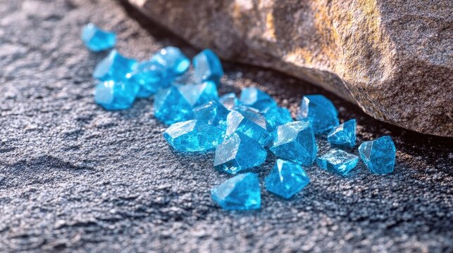 Scattered, vibrant blue crystals on a textured surface. - Powered by Adobe