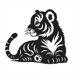 Obraz premium siting cute tiger Silhouette Vector Art, and Graphic, vector black color silhouette , solated white&nbsp;background 