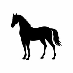 Running black Arabian horse silhouette isolated on white background