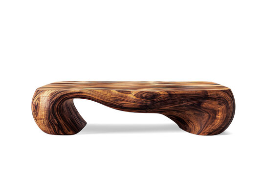 Abstract wooden coffee table with organic, flowing design on a transparent background - Powered by Adobe