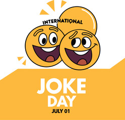 Funny Emoji Poster for International Joke Day Cartoon Laughing Faces with Bold White and Black Text on Orange Backdrop