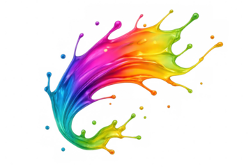 Colorful liquid paint splashing and creating a dynamic arc against a transparent background, showcasing vibrant hues and fluid motion