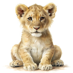 Obraz premium Watercolor Lion Cub Isolated on Transparent Background PNG