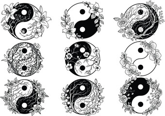 Yin Yang Symbol Collection Floral and Nature-Inspired Designs