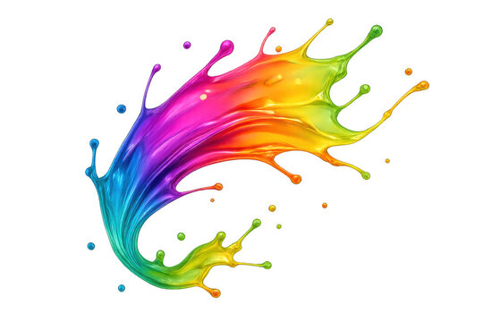 Colorful liquid paint splashing and creating a dynamic arc against a transparent background, showcasing vibrant hues and fluid motion