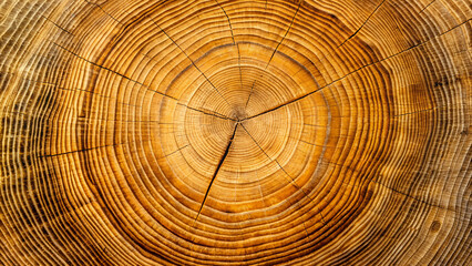 Naklejka premium Close up of tree rings showing annual growth patterns in a section of wood