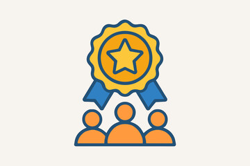 Gold Medal Award Badge with Star and Ribbon. Quality Guarantee Symbol. Achievement, Excellence, Winner, Best Performance, Success, Recognition, Prize, Modern Flat Vector Cartoon Illustration