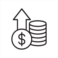 Financial Growth and Success with Increasing Coin Stacks and Ascending Arrow, symbolizing Profitability and Economic Improvement for Investment Strategies