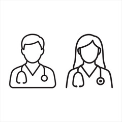 Line Art Icons of Medical Professionals Doctors Icons Male and Female Practitioners Health Care Professionals Medical Staff Clinic Staff