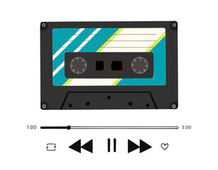 audio black cassette tape vintage sound of music sketch, hand drawn on a transparent background.

