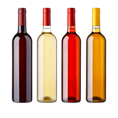 Set of four wine bottles isolated on transparent background