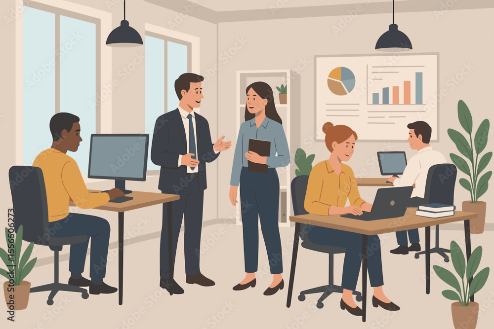 Poster business team working in a modern office. diverse group of colleagues collaborating in a coworking s