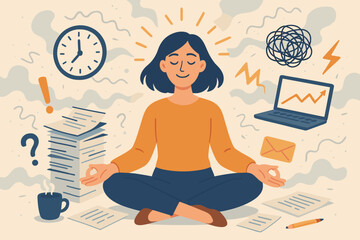 Stress management meditation for anxiety relief, emotional control, mindfulness at work, productivity under pressure, chaos and disorder, office overload, calm focus, mental health wellness