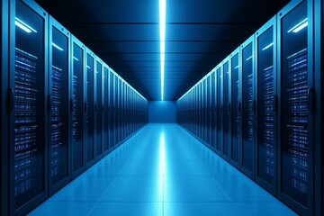 Fototapeta premium Server racks in modern server room data center. 3d illustration