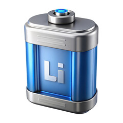 Modern lithium battery icon with blue glow isolated on transparent background