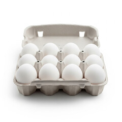 Front View of Open Carton with White Eggs Neatly Arranged