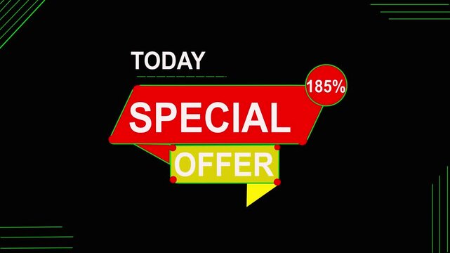 Special offer discount tags and shop now on transparent background. cyan color background 185% off special offer on a sale animation. 185% off percent discount label symbol animation motion graphic.