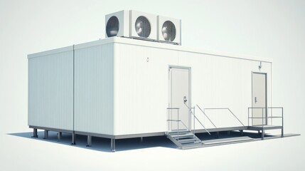 White portable restroom with HVAC units