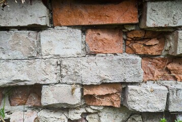Texture - Old deteriorated brick house facade