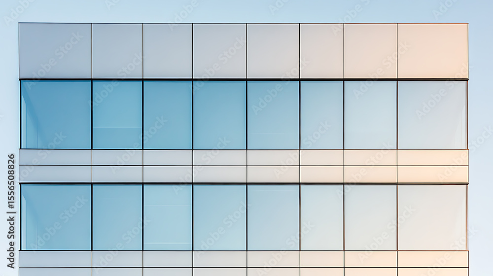 Poster building facade: modern architecture showcasing clean lines and reflective glass windows. the minima