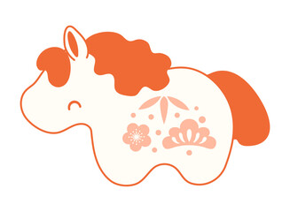 2026 Japanese zodiac sign, cute cartoon horse isolated. Flat vector illustration. Kawaii animal character. Chinese Lunar New Year, Seollal, Tet holiday card, banner, poster, design element
