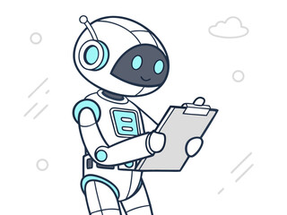 Advanced Robotic Helper in Minimal Setting Displaying Interactive Interface on Floating Smart Clipboard