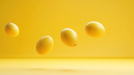 Yellow fruits levitation studio shot