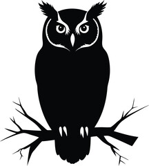 Monochrome illustration of a nocturnal bird sitting on a branch icon