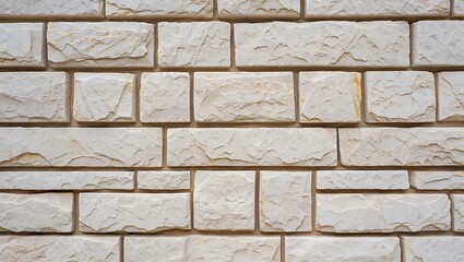 Obraz premium Textured Rough Beige Stone Brick Wall Pattern Exterior Building Facade Background